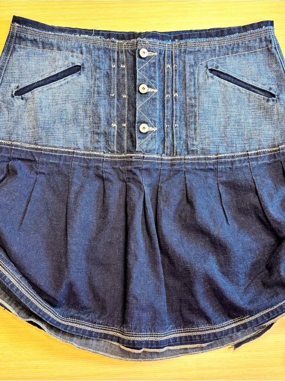 VTG Marithe Francois Girbaud Two Tone Denim Mini Skirt Y2K Ruched Bubble Sz 30